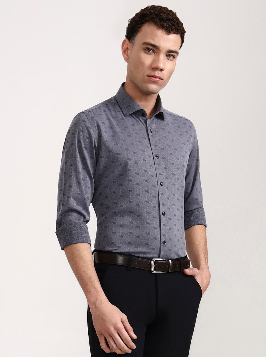 Grey Printed Slim Fit Party Wear Shirt | Wyre