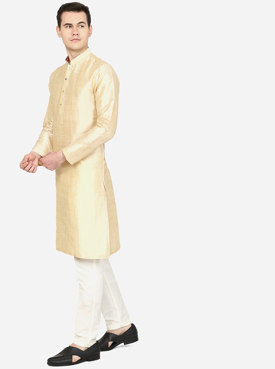 Golden Beige Classic Solid Silk Blend Kurta | The Kurta Company