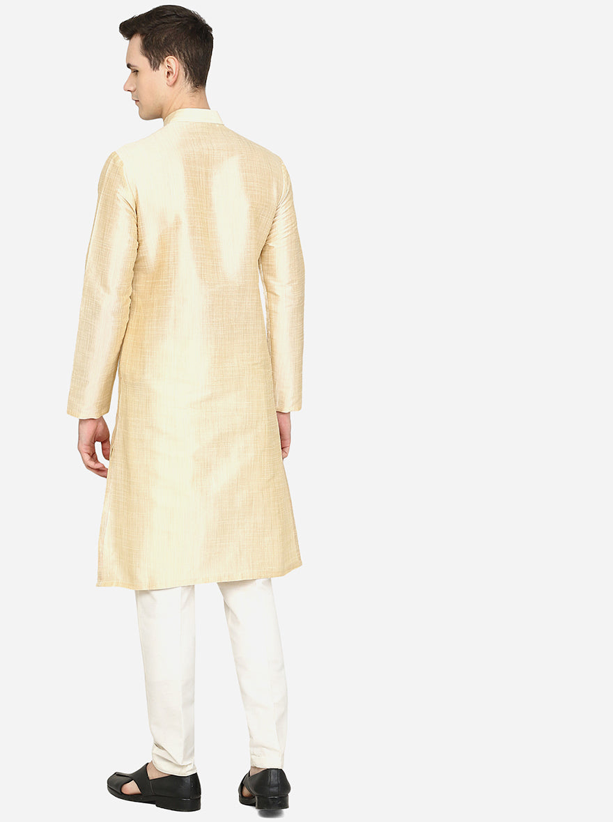 Golden Beige Classic Solid Silk Blend Kurta | The Kurta Company