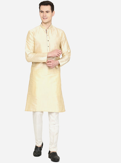 Golden Beige Classic Solid Silk Blend Kurta | The Kurta Company