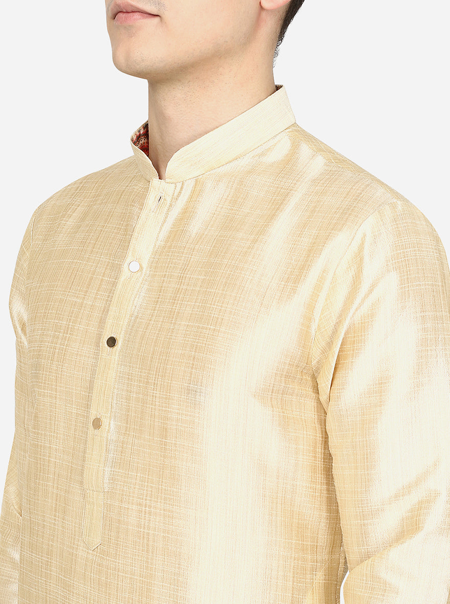 Golden Beige Classic Solid Silk Blend Kurta | The Kurta Company