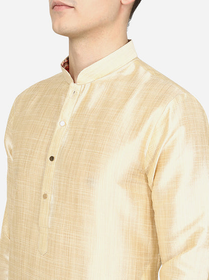 Golden Beige Classic Solid Silk Blend Kurta | The Kurta Company