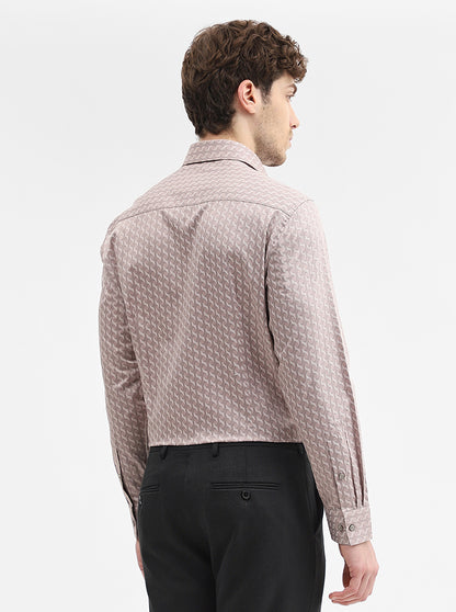 Peach Printed Slim Fit Formal Shirt | Greenfibre