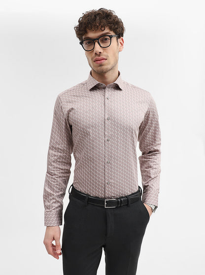 Peach Printed Slim Fit Formal Shirt | Greenfibre
