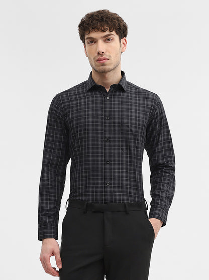 Black & Grey Checked Slim Fit Formal Shirt | Greenfibre