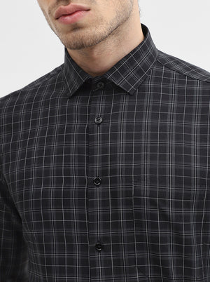 Black & Grey Checked Slim Fit Formal Shirt | Greenfibre