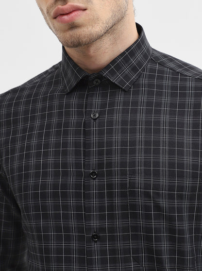 Black & Grey Checked Slim Fit Formal Shirt | Greenfibre