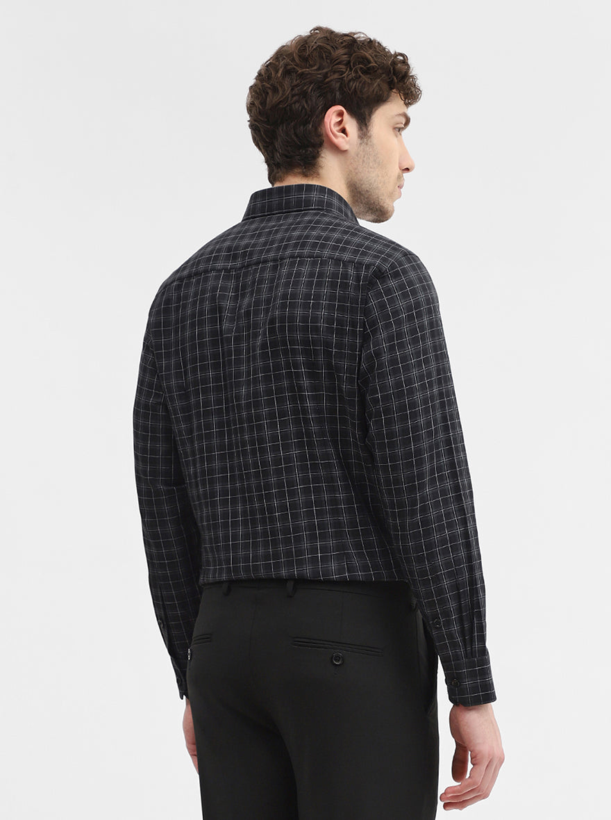 Black & Grey Checked Slim Fit Formal Shirt | Greenfibre