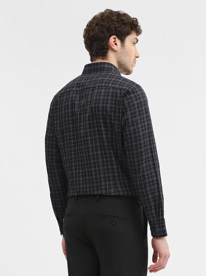 Black & Grey Checked Slim Fit Formal Shirt | Greenfibre