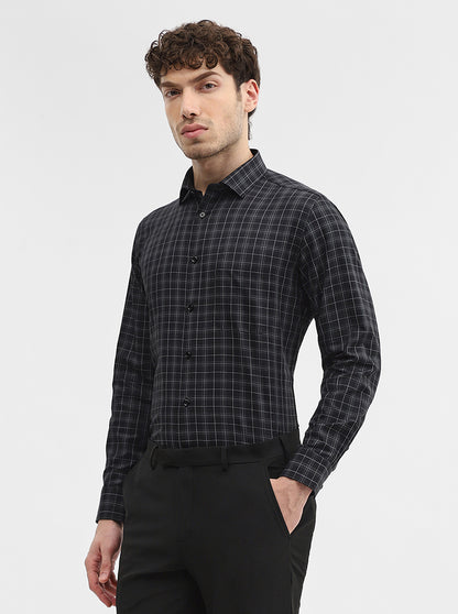 Black & Grey Checked Slim Fit Formal Shirt | Greenfibre