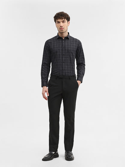 Black & Grey Checked Slim Fit Formal Shirt | Greenfibre