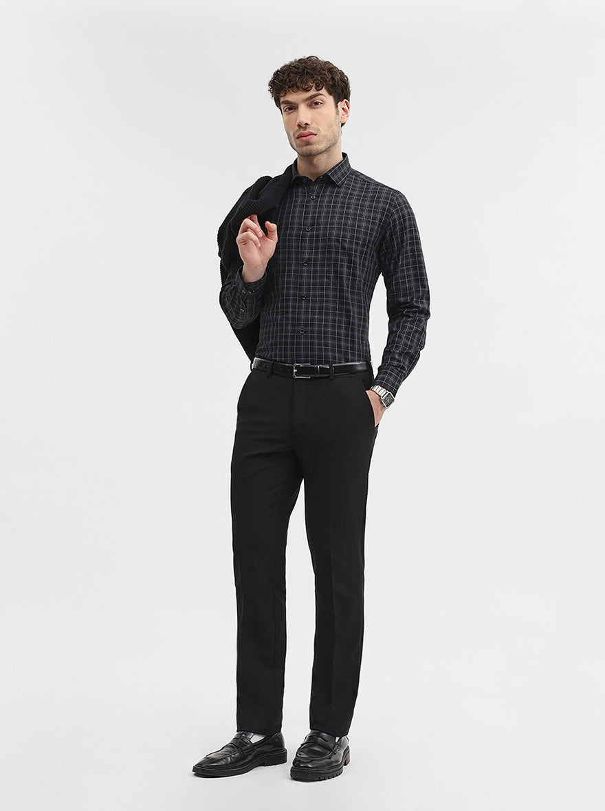 Black & Grey Checked Slim Fit Formal Shirt | Greenfibre