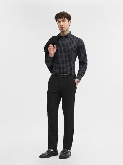 Black & Grey Checked Slim Fit Formal Shirt | Greenfibre