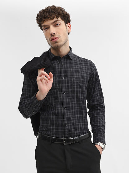 Black & Grey Checked Slim Fit Formal Shirt | Greenfibre