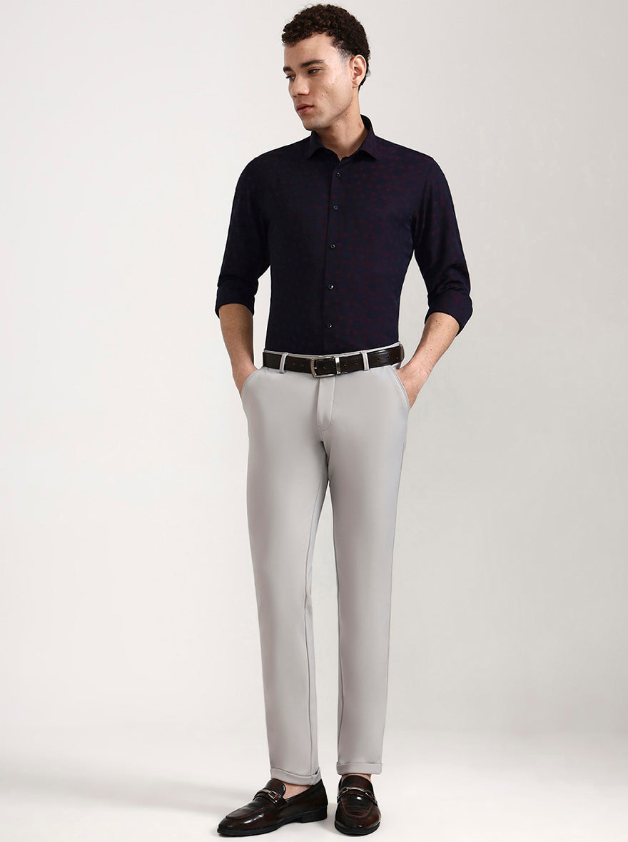 Navy Blue Printed Slim Fit Party Wear Shirt | Wyre