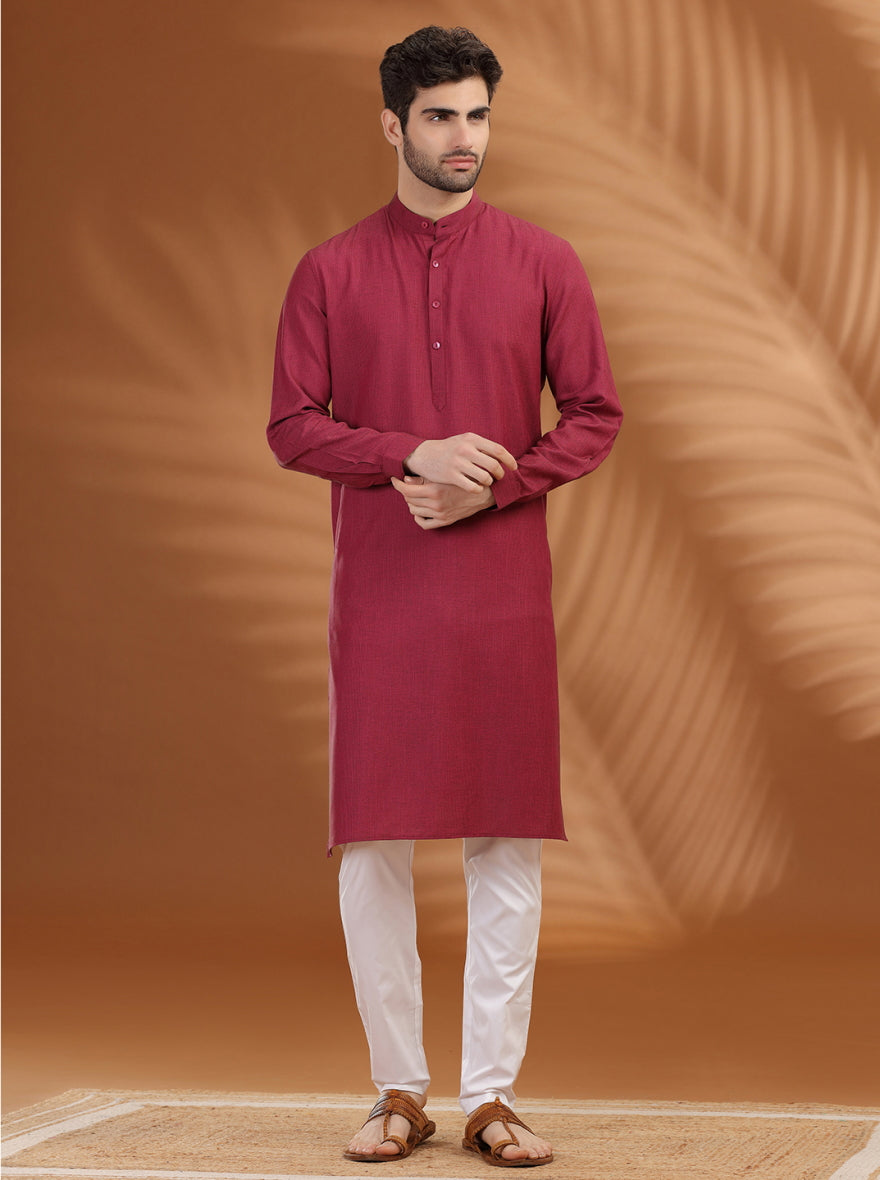 Maroon Solid Modi Kurta | JadeBlue