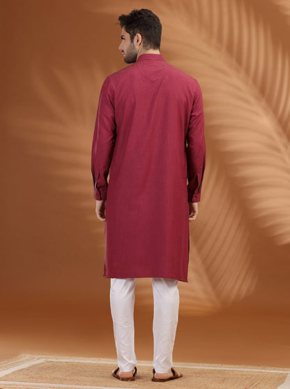 Maroon Solid Modi Kurta | JadeBlue