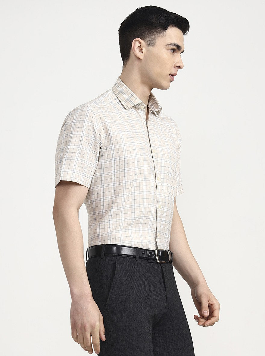 Fawn Checked Regular Fit Formal Shirt | Greenfibre
