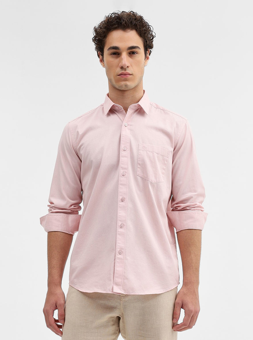 Light Pink Solid Tailored Fit Semi Casual Shirt | JadeBlue
