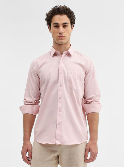 Light Pink Solid Tailored Fit Semi Casual Shirt | JadeBlue