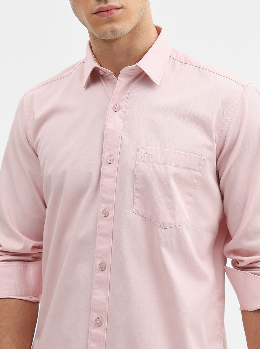 Light Pink Solid Tailored Fit Semi Casual Shirt | JadeBlue