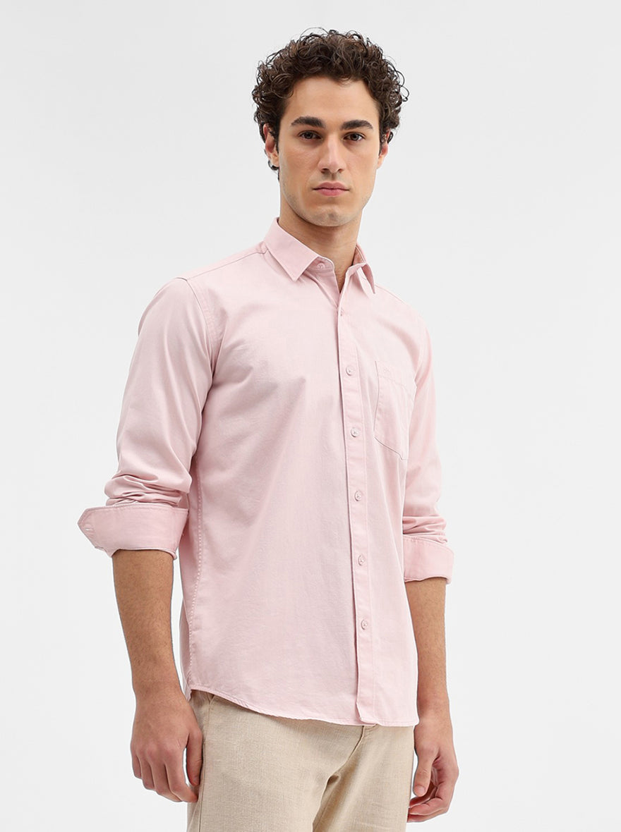 Light Pink Solid Tailored Fit Semi Casual Shirt | JadeBlue