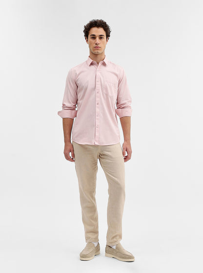 Light Pink Solid Tailored Fit Semi Casual Shirt | JadeBlue