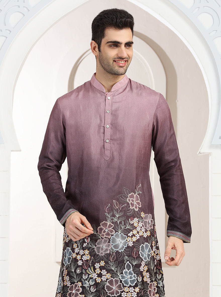 Pink & Wine Embroidered Kurta Pajama | Virasana