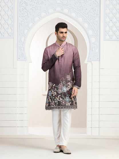 Pink & Wine Embroidered Kurta Pajama | Virasana