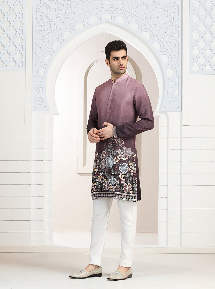 Pink & Wine Embroidered Kurta Pajama | Virasana
