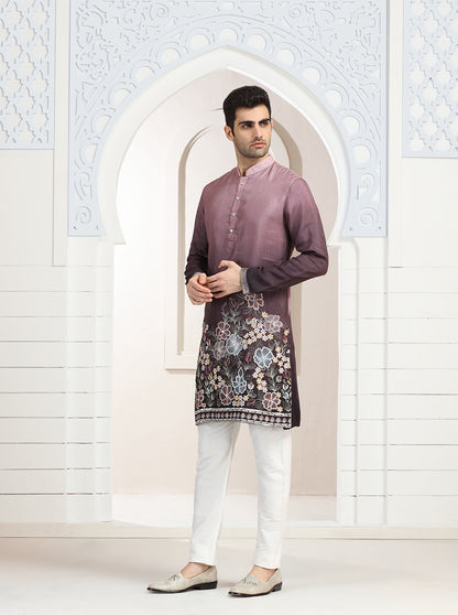 Pink & Wine Embroidered Kurta Pajama | Virasana