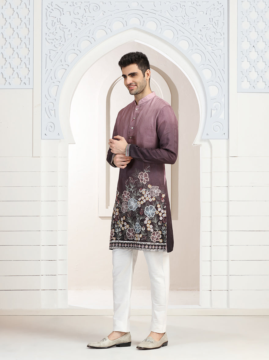 Pink & Wine Embroidered Kurta Pajama | Virasana
