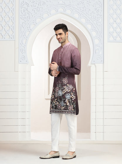 Pink & Wine Embroidered Kurta Pajama | Virasana
