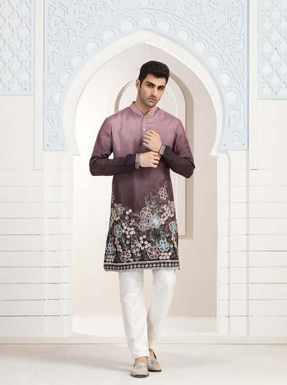 Pink & Wine Embroidered Kurta Pajama | Virasana