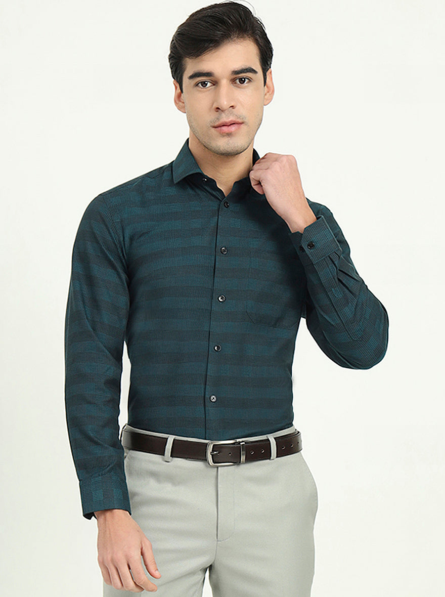 Teal Green Checked Slim Fit Formal Shirt | Greenfibre