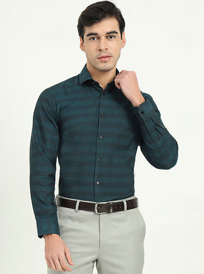 Teal Green Checked Slim Fit Formal Shirt | Greenfibre