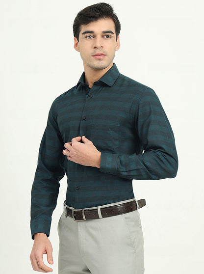 Teal Green Checked Slim Fit Formal Shirt | Greenfibre