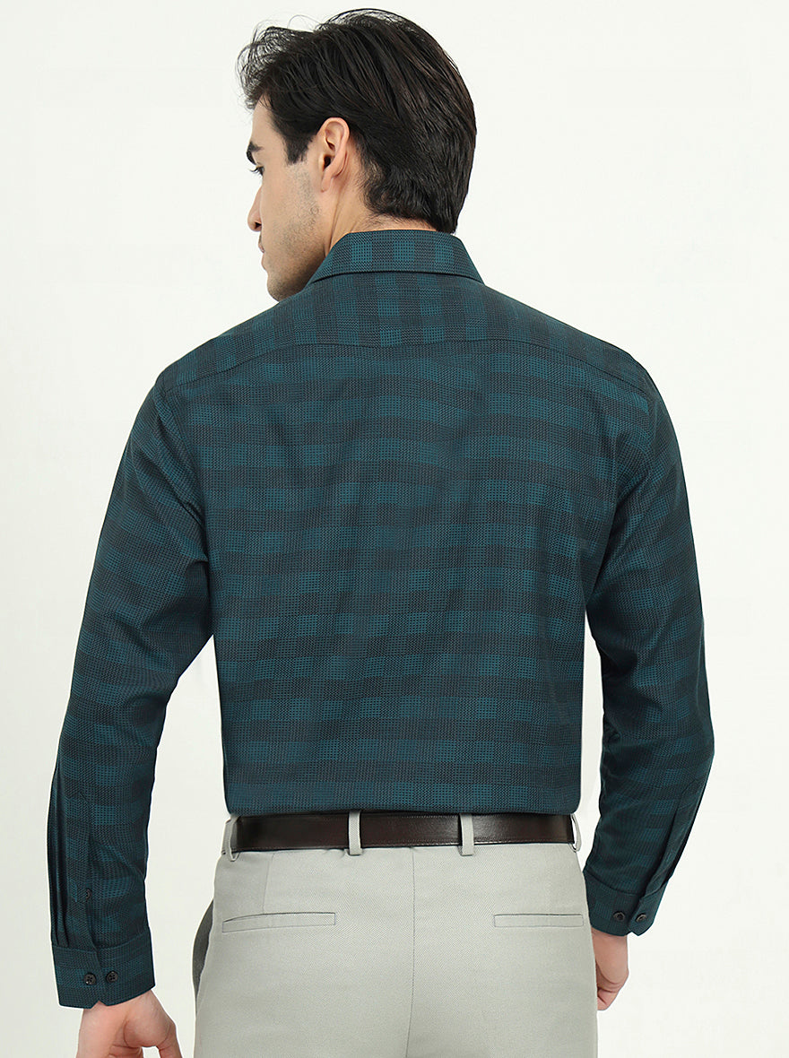 Teal Green Checked Slim Fit Formal Shirt | Greenfibre
