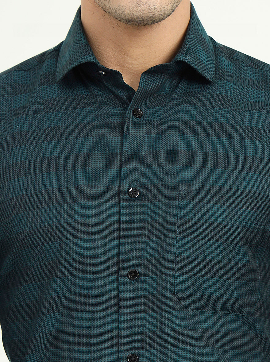 Teal Green Checked Slim Fit Formal Shirt | Greenfibre