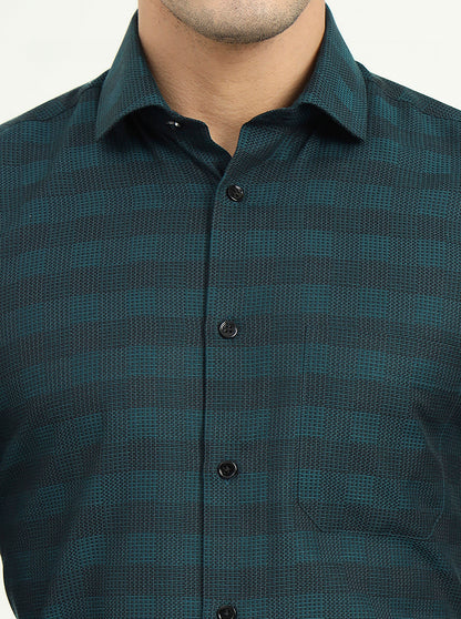 Teal Green Checked Slim Fit Formal Shirt | Greenfibre