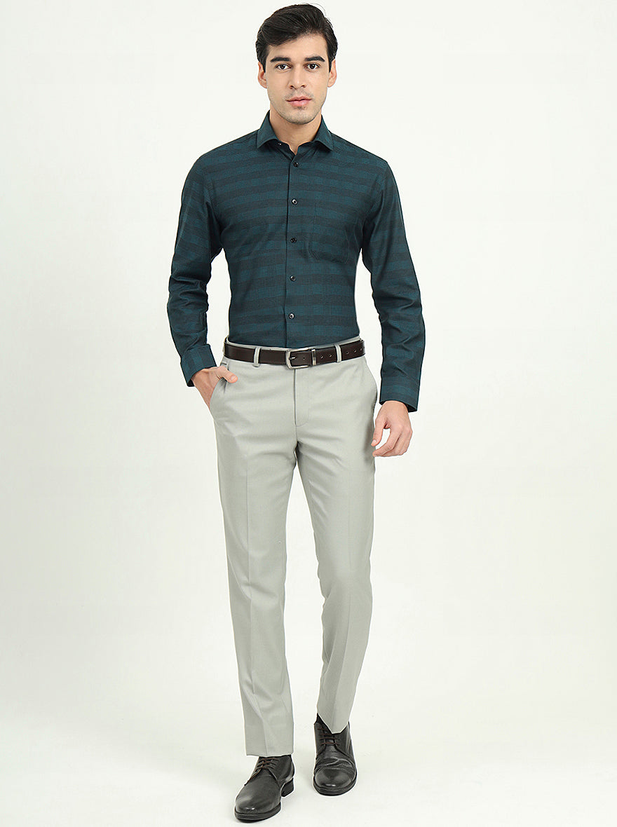 Teal Green Checked Slim Fit Formal Shirt | Greenfibre