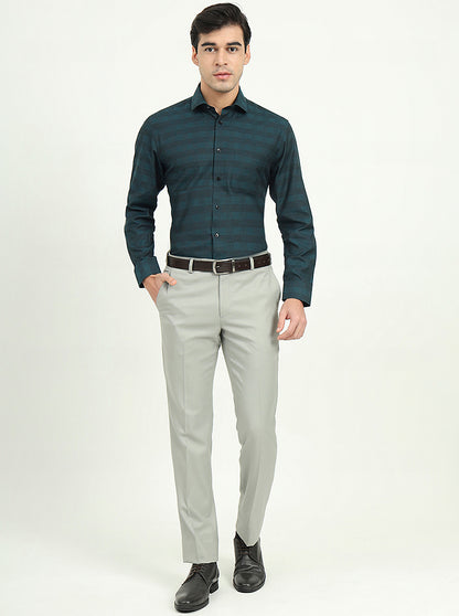 Teal Green Checked Slim Fit Formal Shirt | Greenfibre