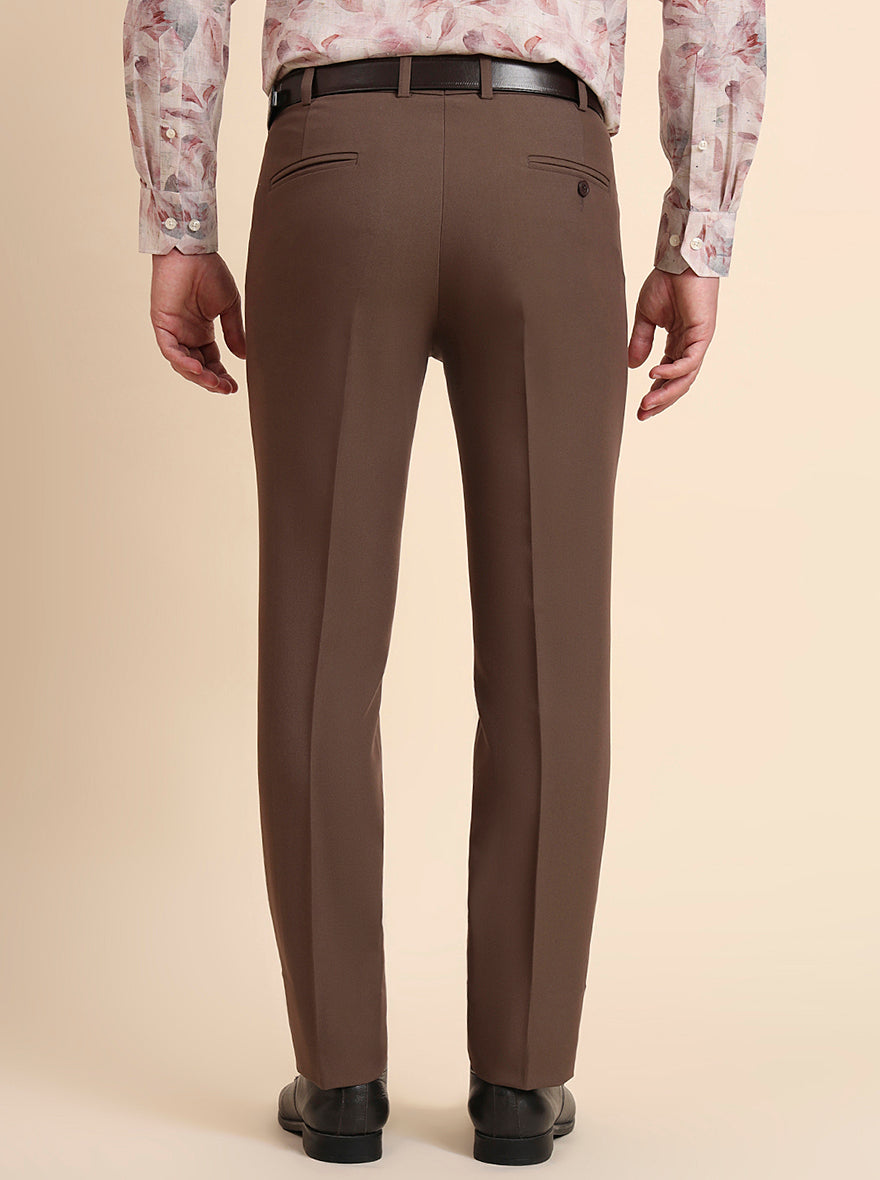 Brown Solid Slim Fit Formal Trouser | Metal