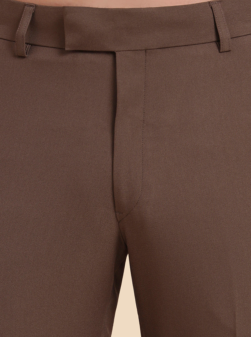 Brown Solid Slim Fit Formal Trouser | Metal