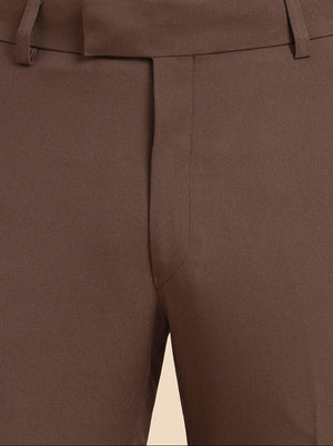 Brown Solid Slim Fit Formal Trouser | Metal