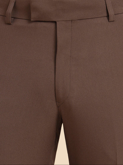 Brown Solid Slim Fit Formal Trouser | Metal