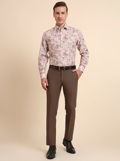 Brown Solid Slim Fit Formal Trouser | Metal