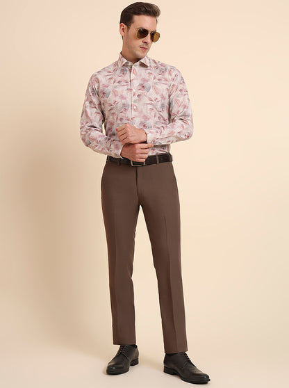 Brown Solid Slim Fit Formal Trouser | Metal