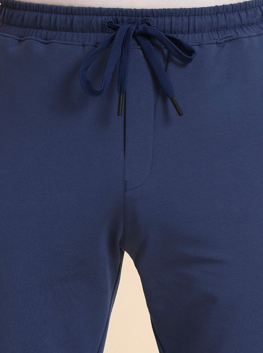 Navy Blue Solid Slim Fit Track Pant | JadeBlue