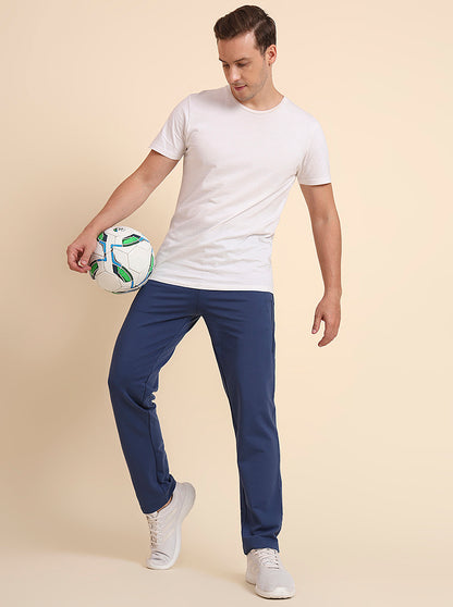 Navy Blue Solid Slim Fit Track Pant | JadeBlue